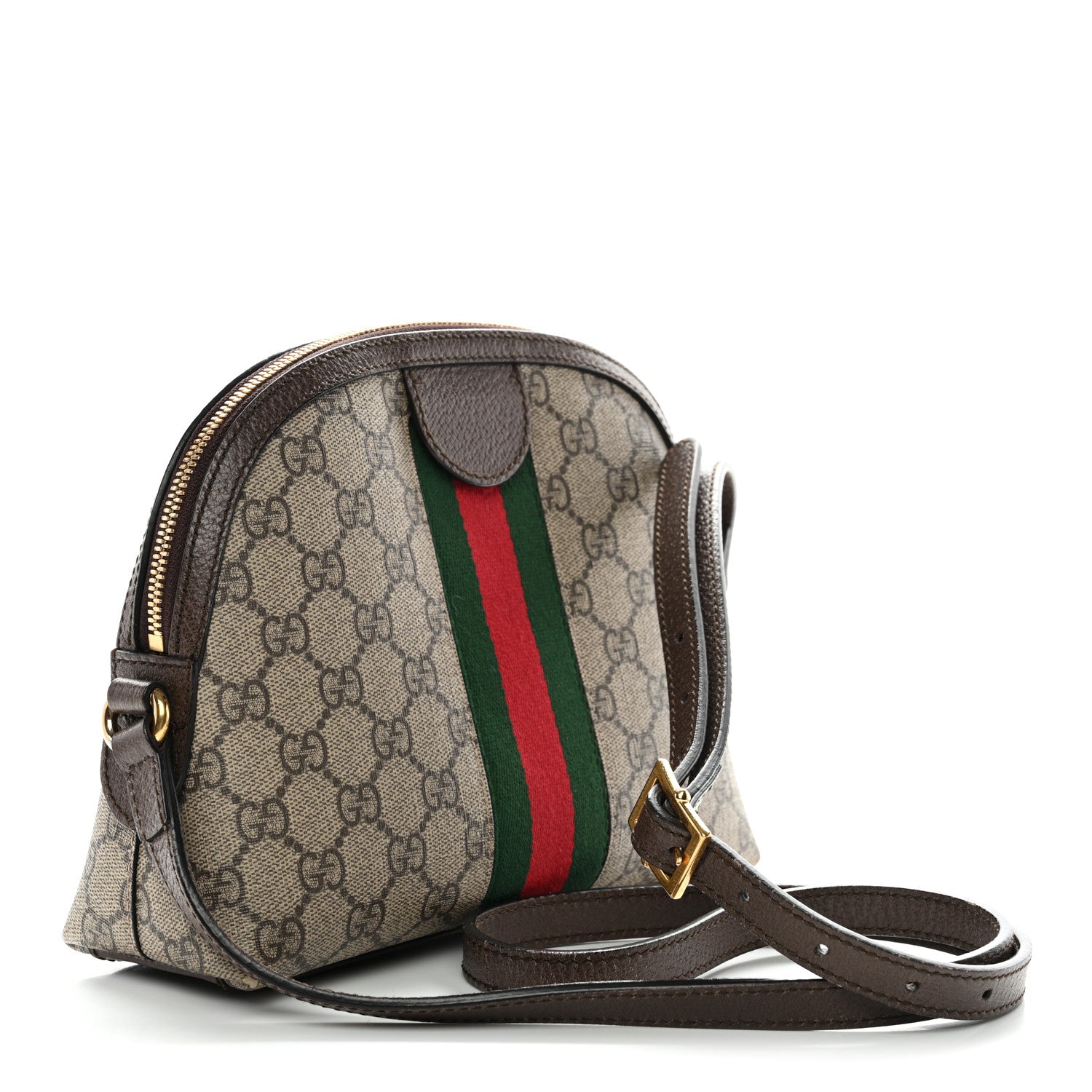 Gucci GG Supreme Monogram Textured Dollar Calfskin Web Small Ophidia Dome Shoulder Bag Beige Ebony New Acero 3 of 12