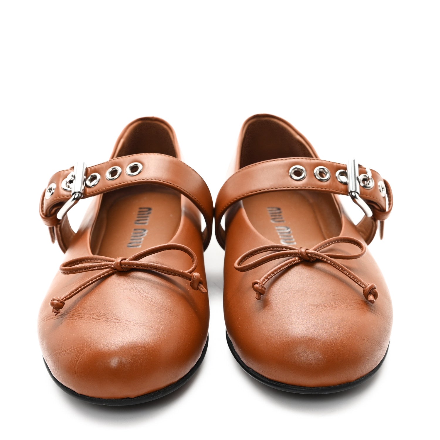 Miu Miu Calfskin Mary Jane Ballerina Flats 36 Cognac 1742827