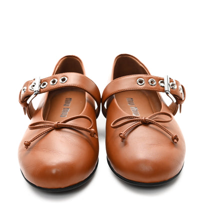 Miu Miu Calfskin Mary Jane Ballerina Flats 36 Cognac 3 of 10