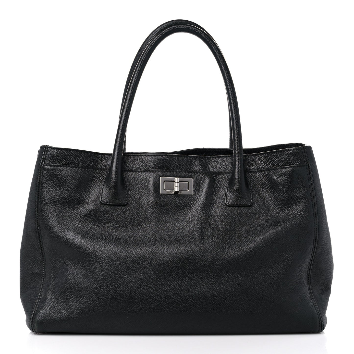 Calfskin Mademoiselle Lock Cerf Executive Shopper Tote Black