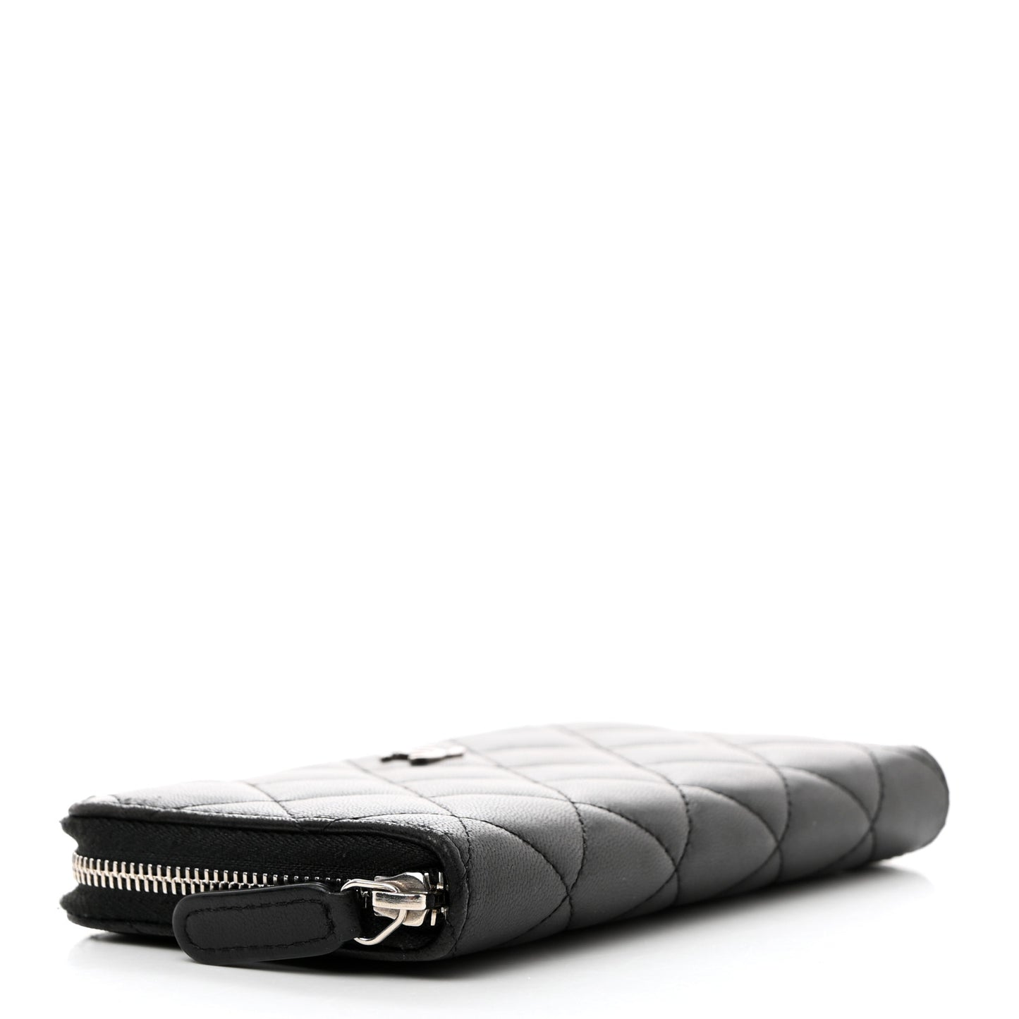 Lambskin Quilted Medium Zip Around Wallet Black