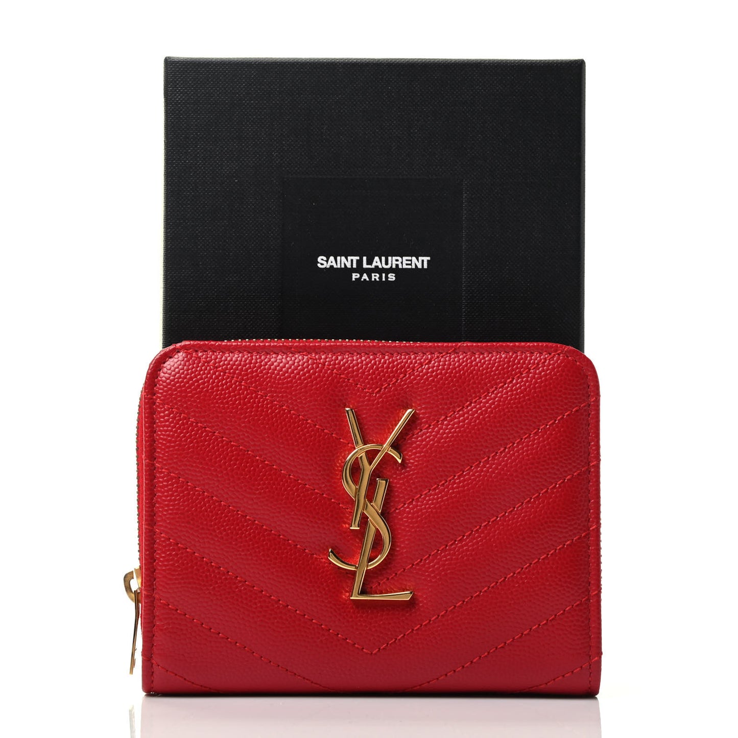 Grain De Poudre Matelasse Chevron Monogram Compact Zip Around Wallet New Red