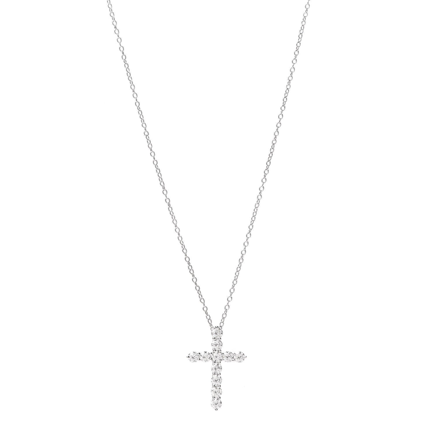 Tiffany Platinum Diamond Small Cross Pendant Necklace 1 of 5