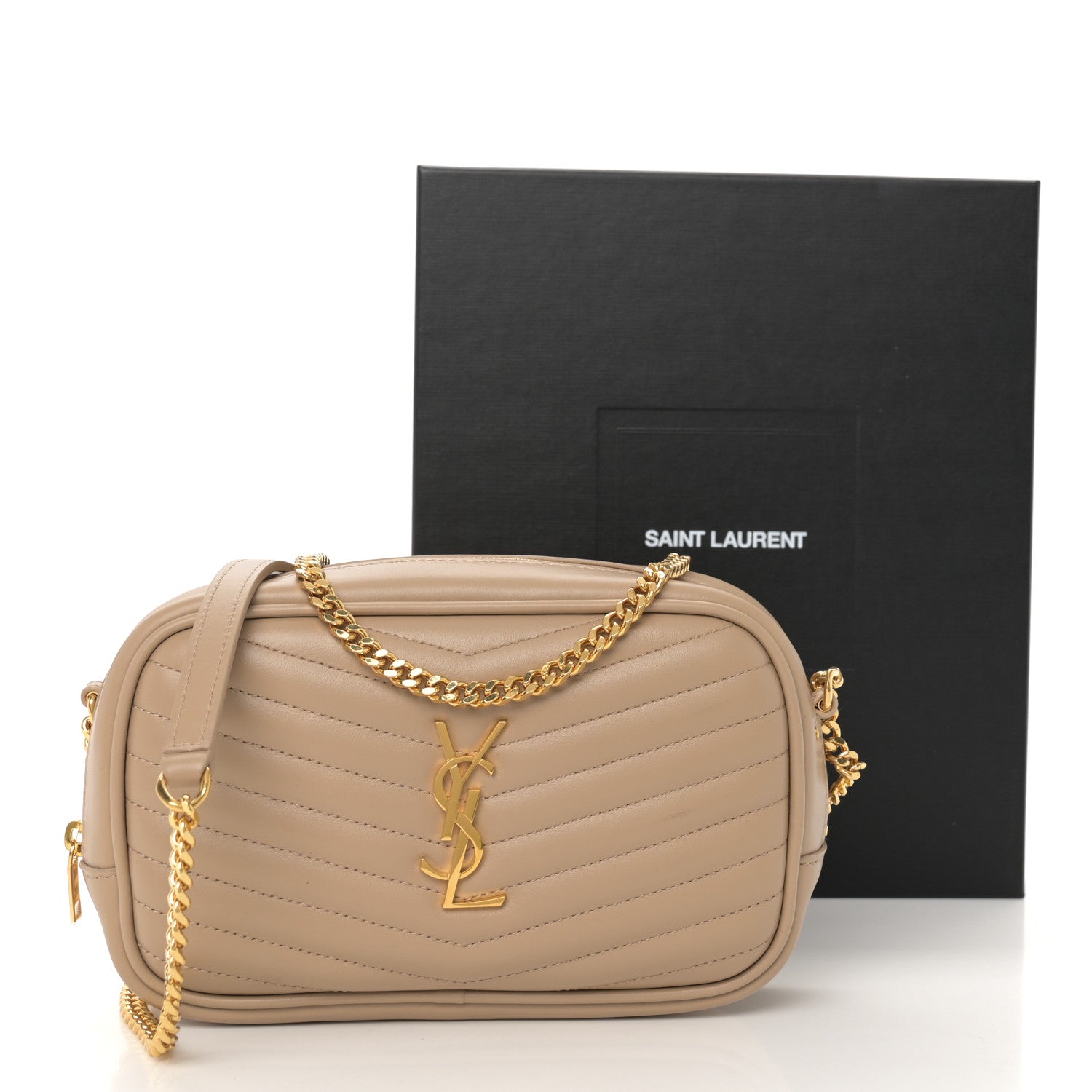 Saint Laurent Grain De Poudre Matelasse Monogram Mini Lou Camera Bag Dark Beige 12 of 12