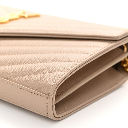 Saint Laurent Grain De Poudre Matelasse Chevron Monogram Chain Wallet Dark Beige 10 of 11