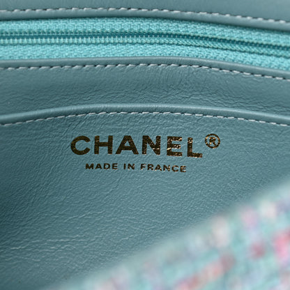 Chanel Tweed Quilted Mini Rectangular Flap Turquoise Purple White Red 6 of 10