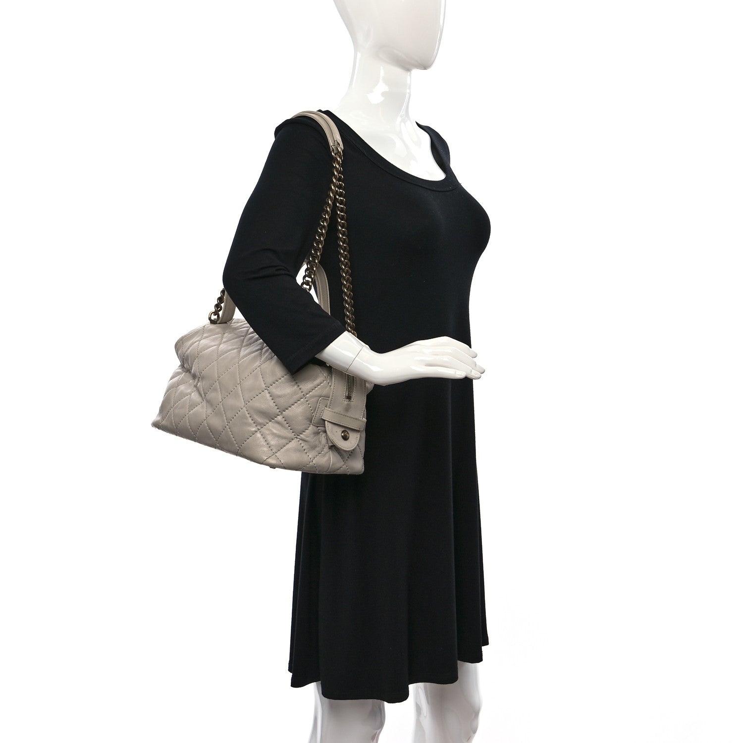 Chanel Calfskin Stitched Bowling Bag Light Grey 2 of 22