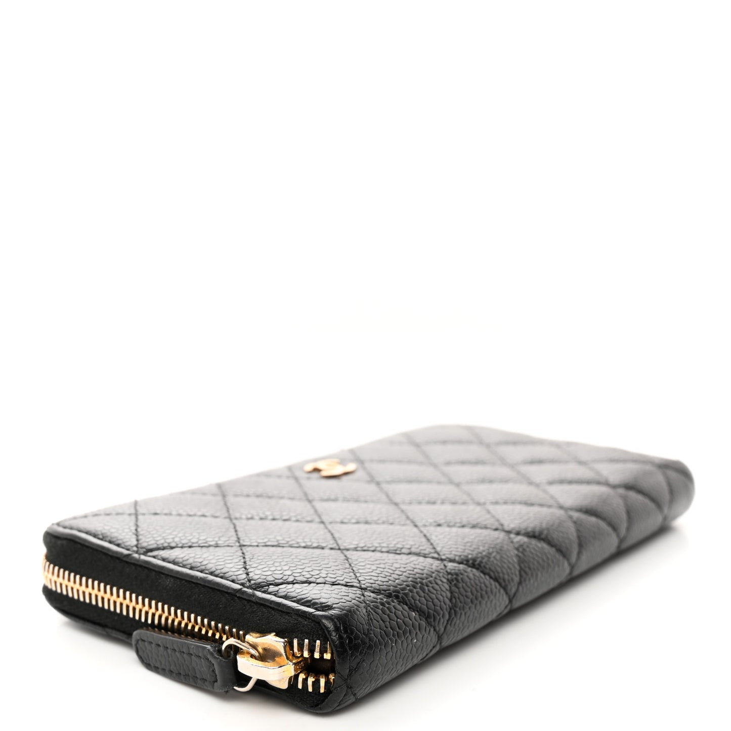 Caviar Quilted Large Gusset Zip Around Wallet Black