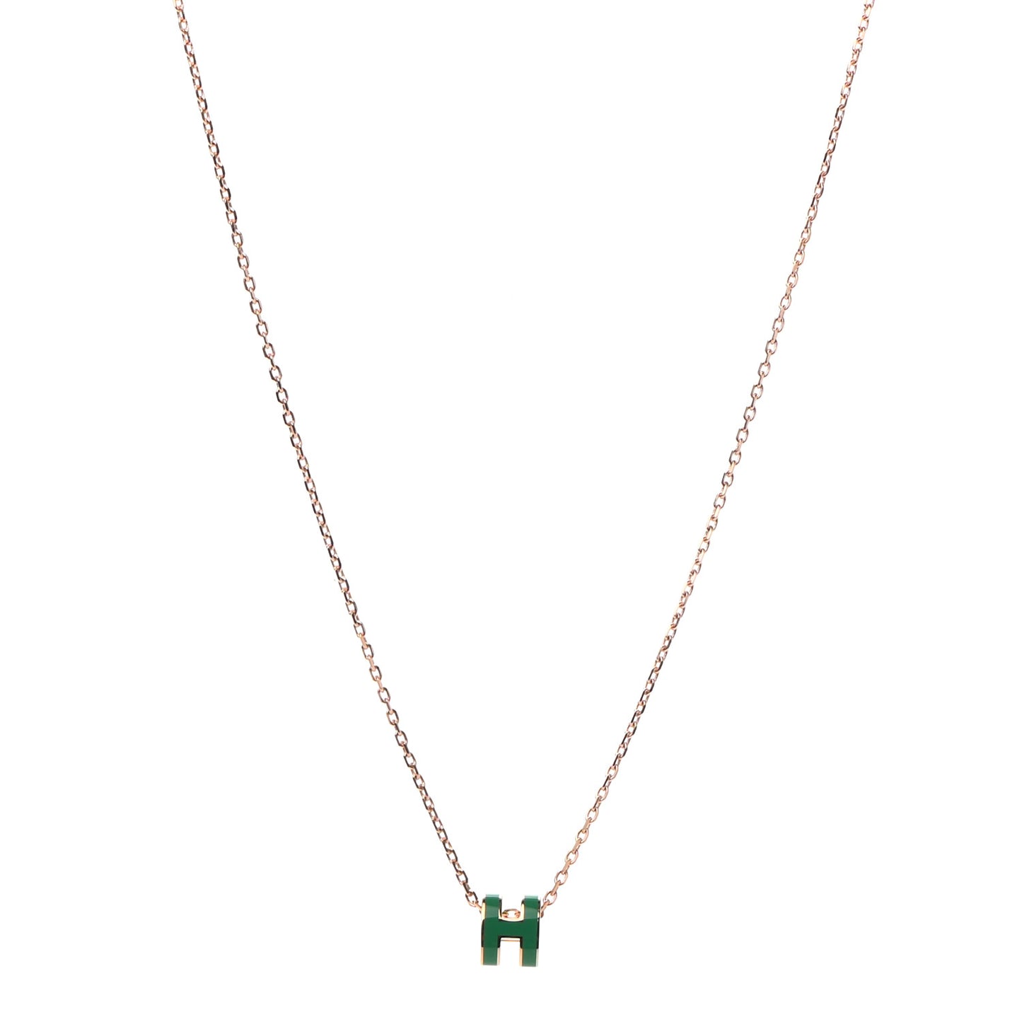 Lacquered Rose Gold Mini Pop H Pendant Necklace Vert Malachite