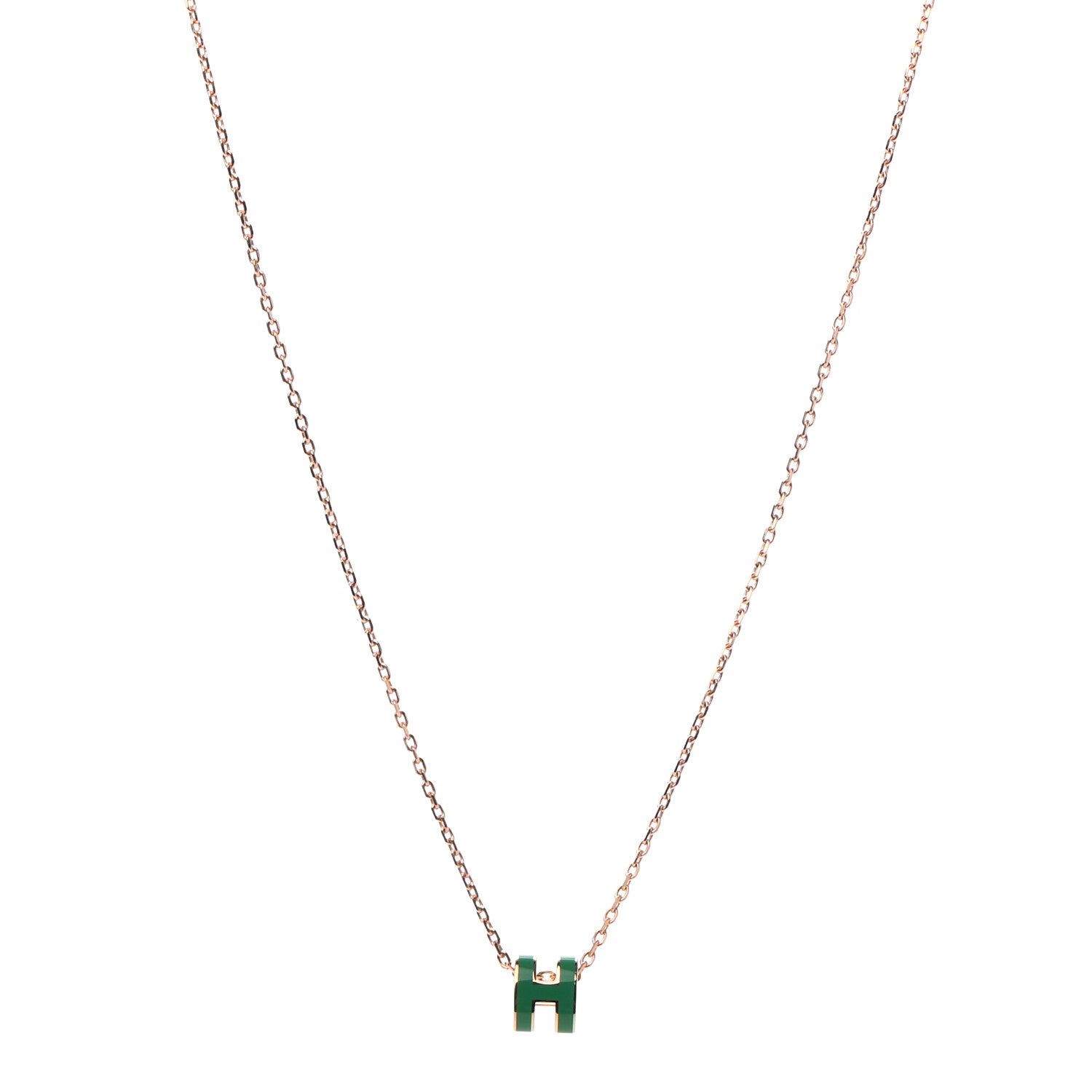 Hermes Lacquered Rose Gold Mini Pop H Pendant Necklace Vert Malachite 1 of 7