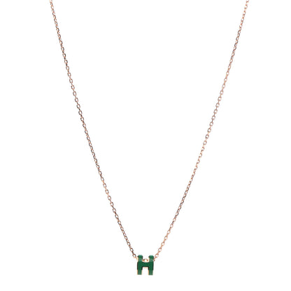 Hermes Lacquered Rose Gold Mini Pop H Pendant Necklace Vert Malachite 1 of 7
