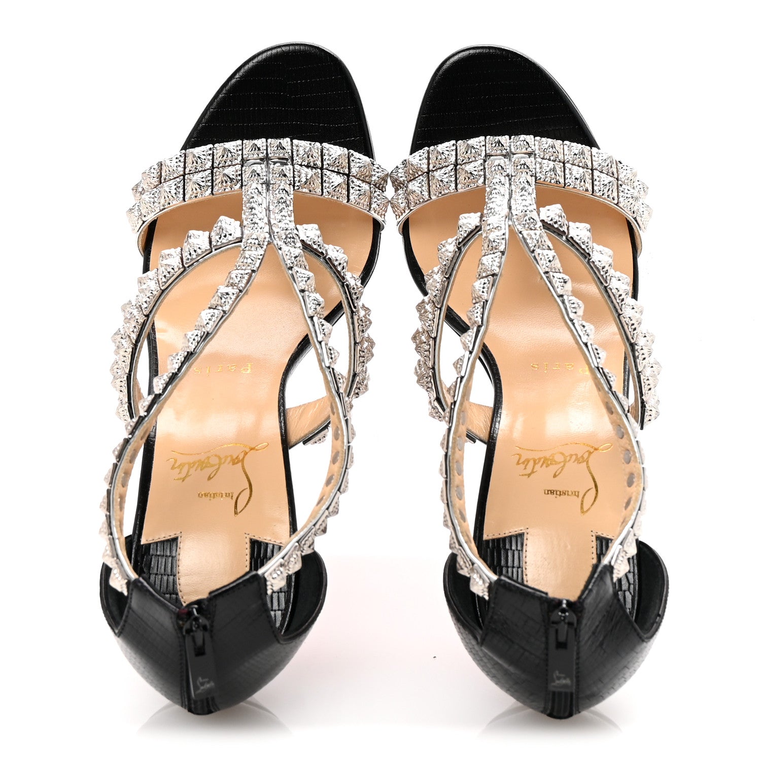 Christian Louboutin Diwali 100 Studded Sandals 39 Black 37.5 Black Silver 2 of 9