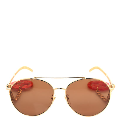 Gucci Aviator Charm Chain Sunglasses GG0725S Gold 2 of 7
