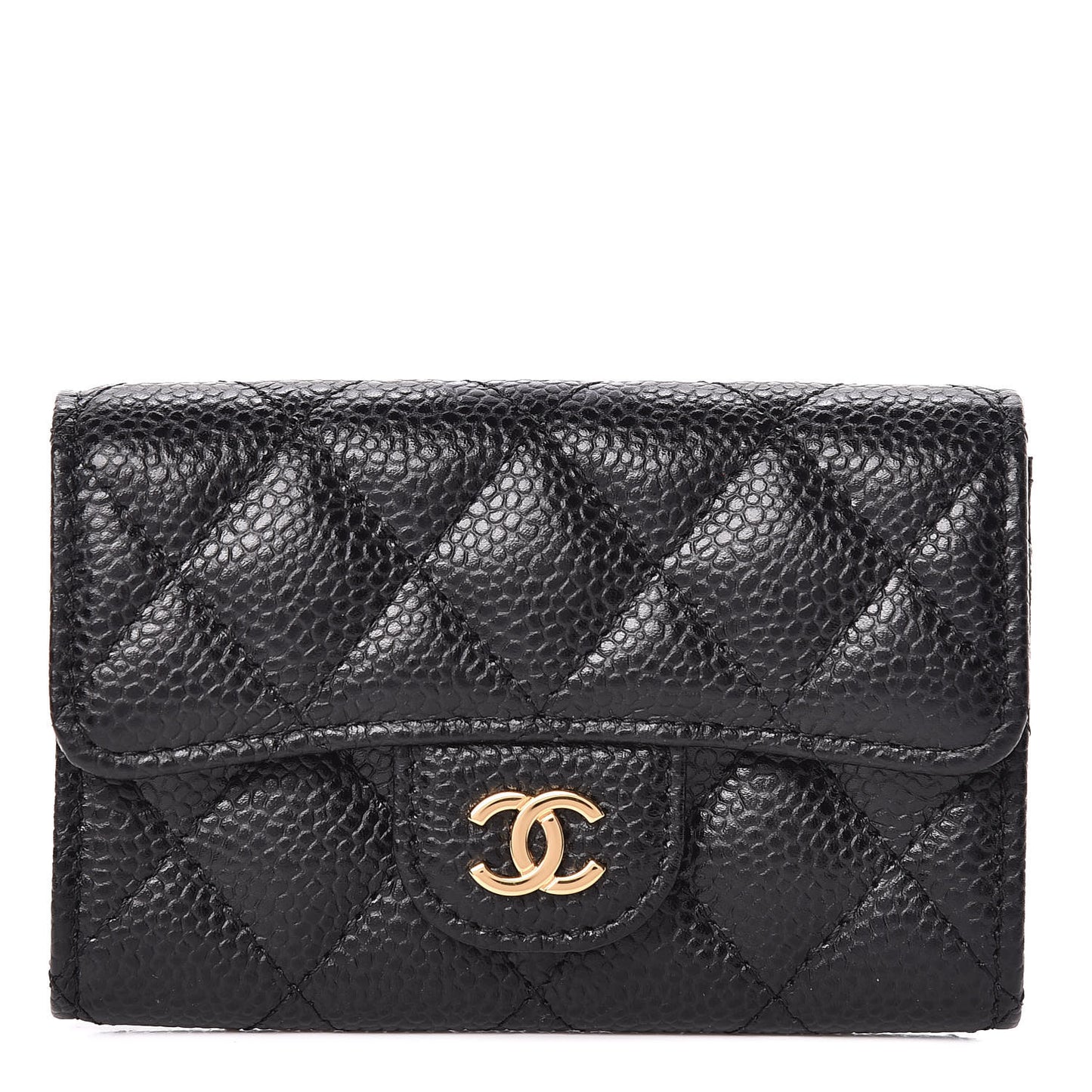 Caviar Quilted Flap Card Holder Black