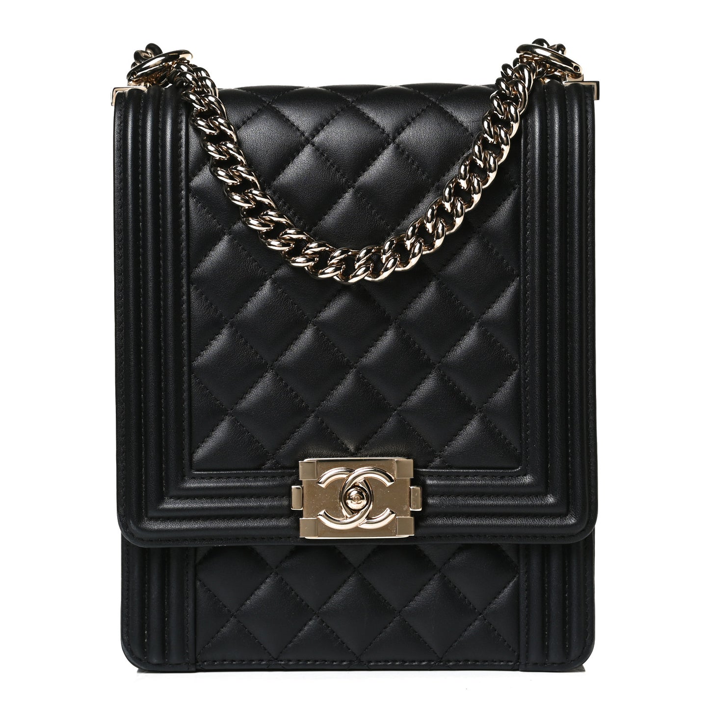 Calfskin Quilted North South Boy Flap Black