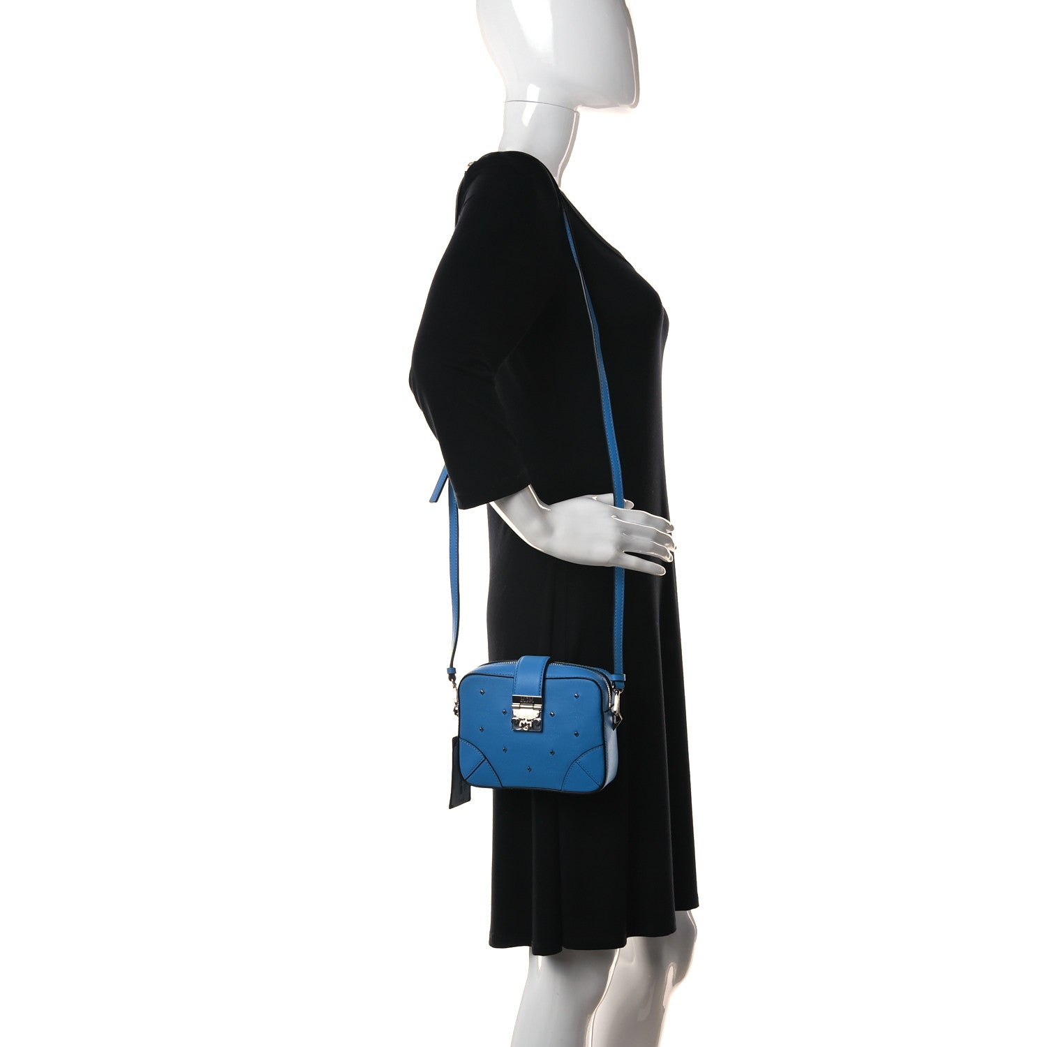 MCM Odeon Claudia Studs Crossbody Bag Blue 3 of 9