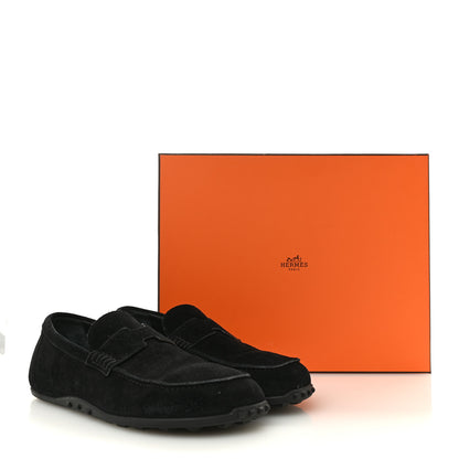 Hermes Suede Calfskin Womens Lazy Loafers 41 Black 10 of 10