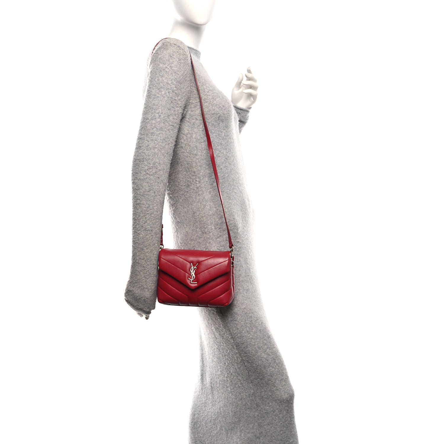Saint Laurent Calfskin Y Quilted Monogram Toy Loulou Crossbody Bag New Lipstick 2 of 10