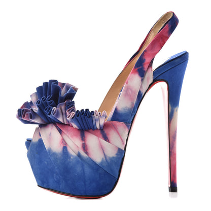Christian Louboutin Satin Tie and Dye Greissimo Slingback Platform Pumps 37 Multicolor 1 of 9