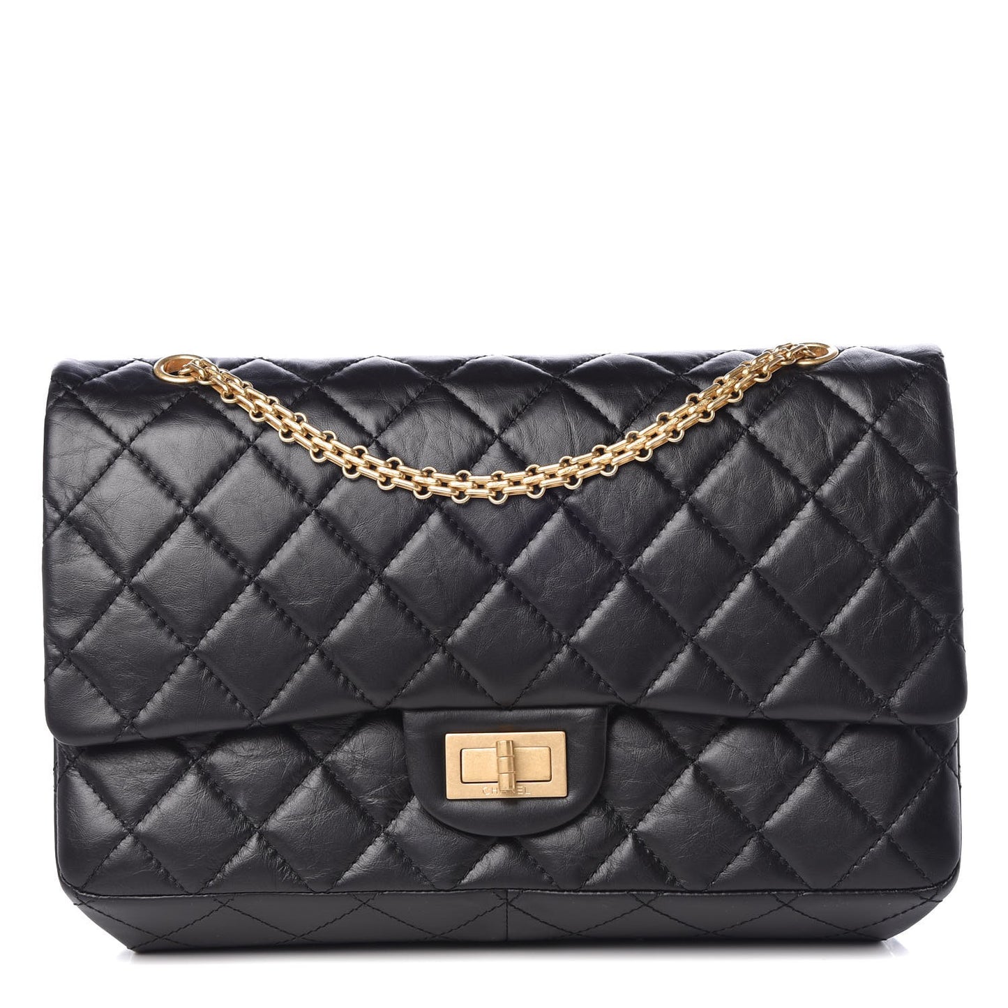 Aged Calfskin Quilted 2.55 Reissue 227 Flap Black