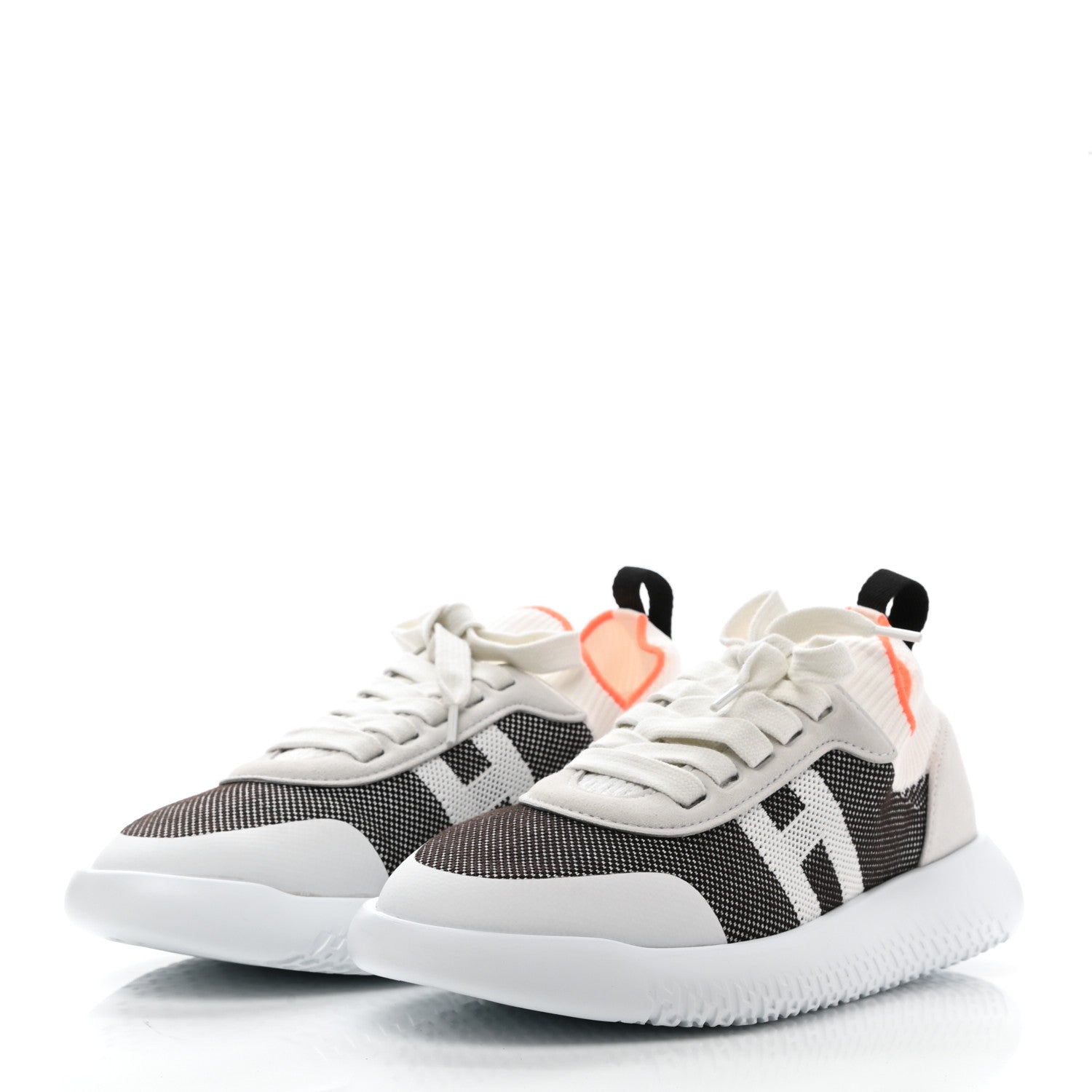 Hermes Knit Suede Goatskin Womens Crew Sneakers 39 Prunoir White 3 of 8