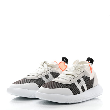 Hermes Knit Suede Goatskin Womens Crew Sneakers 39 Prunoir White 3 of 8
