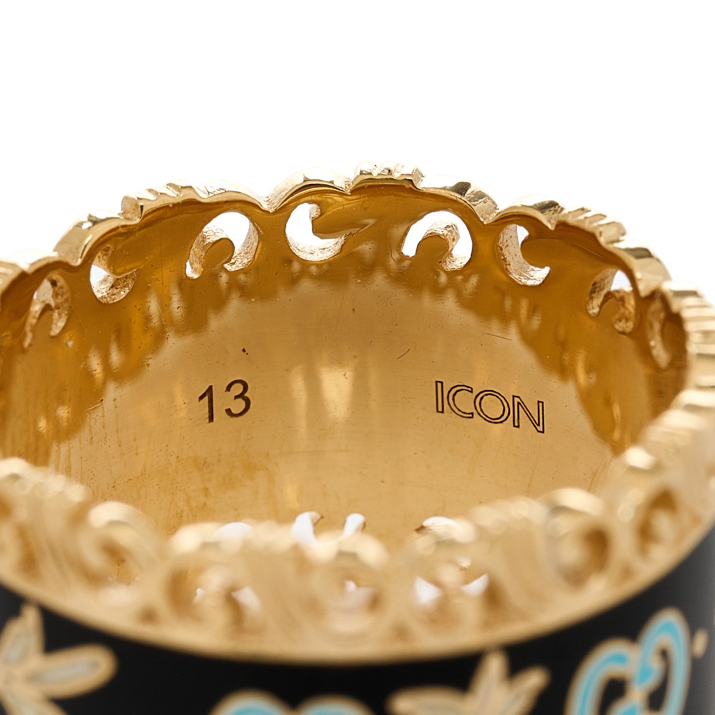 Gucci 18K Yellow Gold Enamel Wide Icon Blooms Ring 52 6 Black 6 of 6