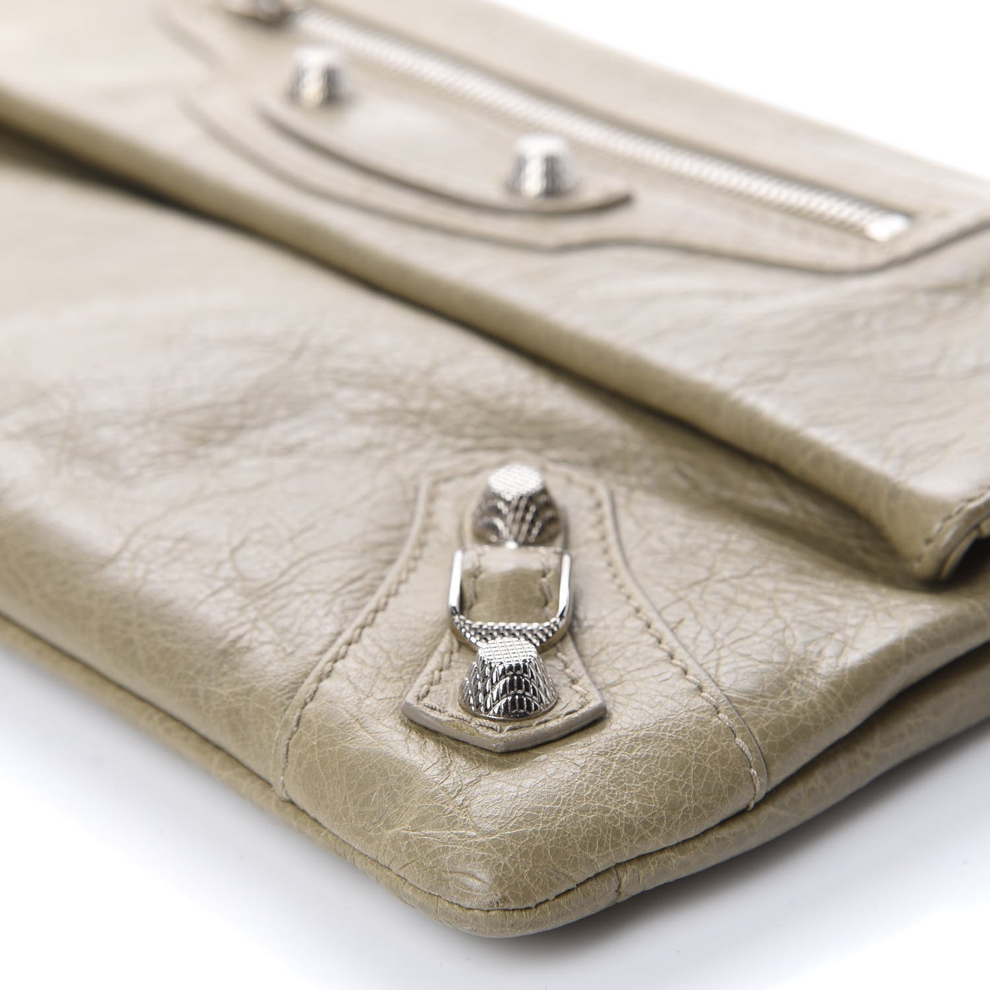 Agneau Giant 12 Silver Hardware Envelope Clutch Beige Latte