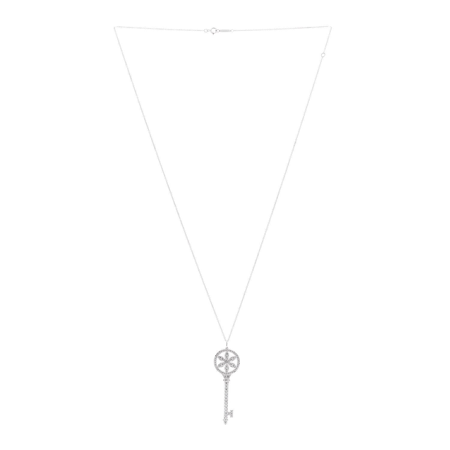 Tiffany Platinum 18K White Gold Diamond Daisy Key Pendant Necklace 3 of 6