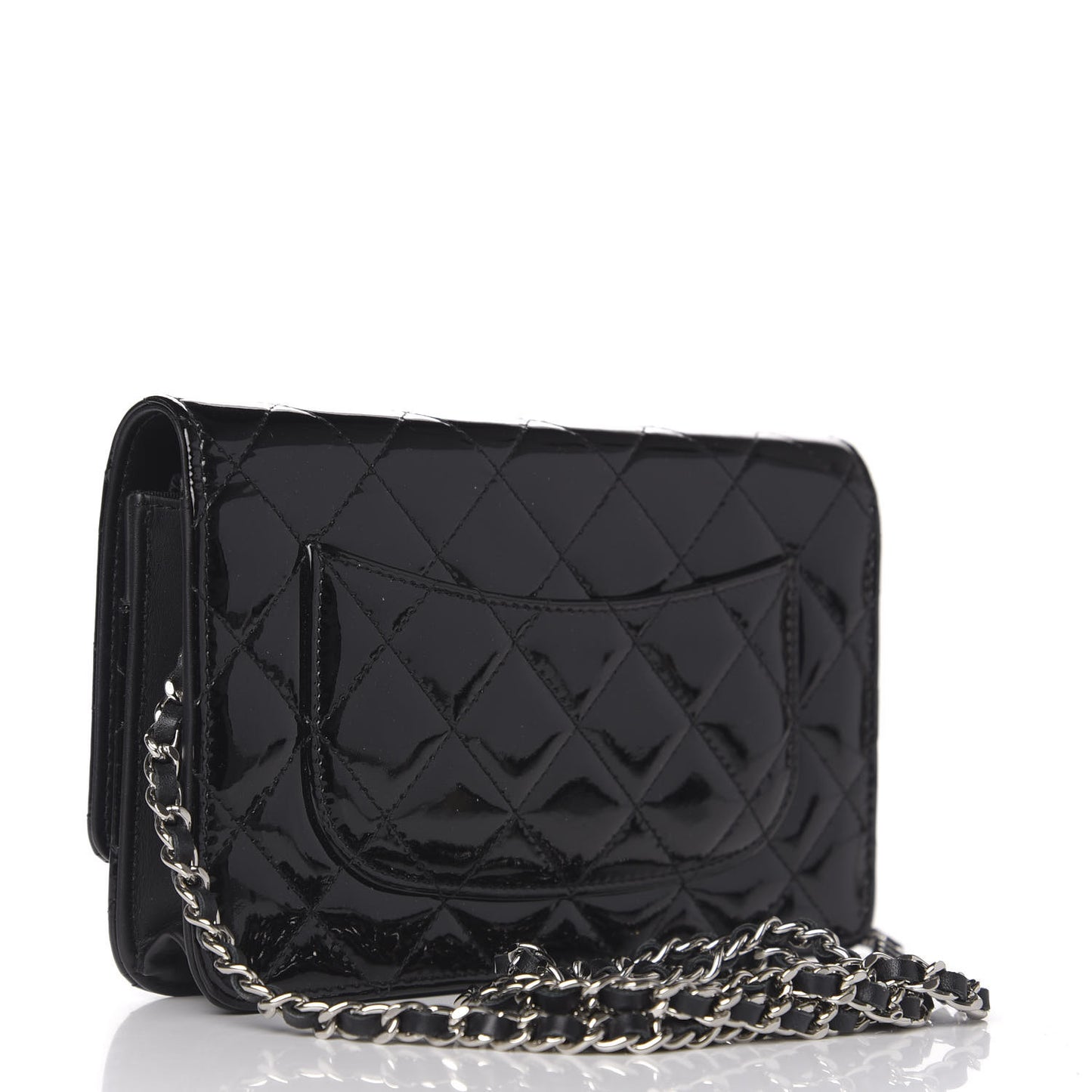 Patent Quilted Wallet On Chain WOC Black