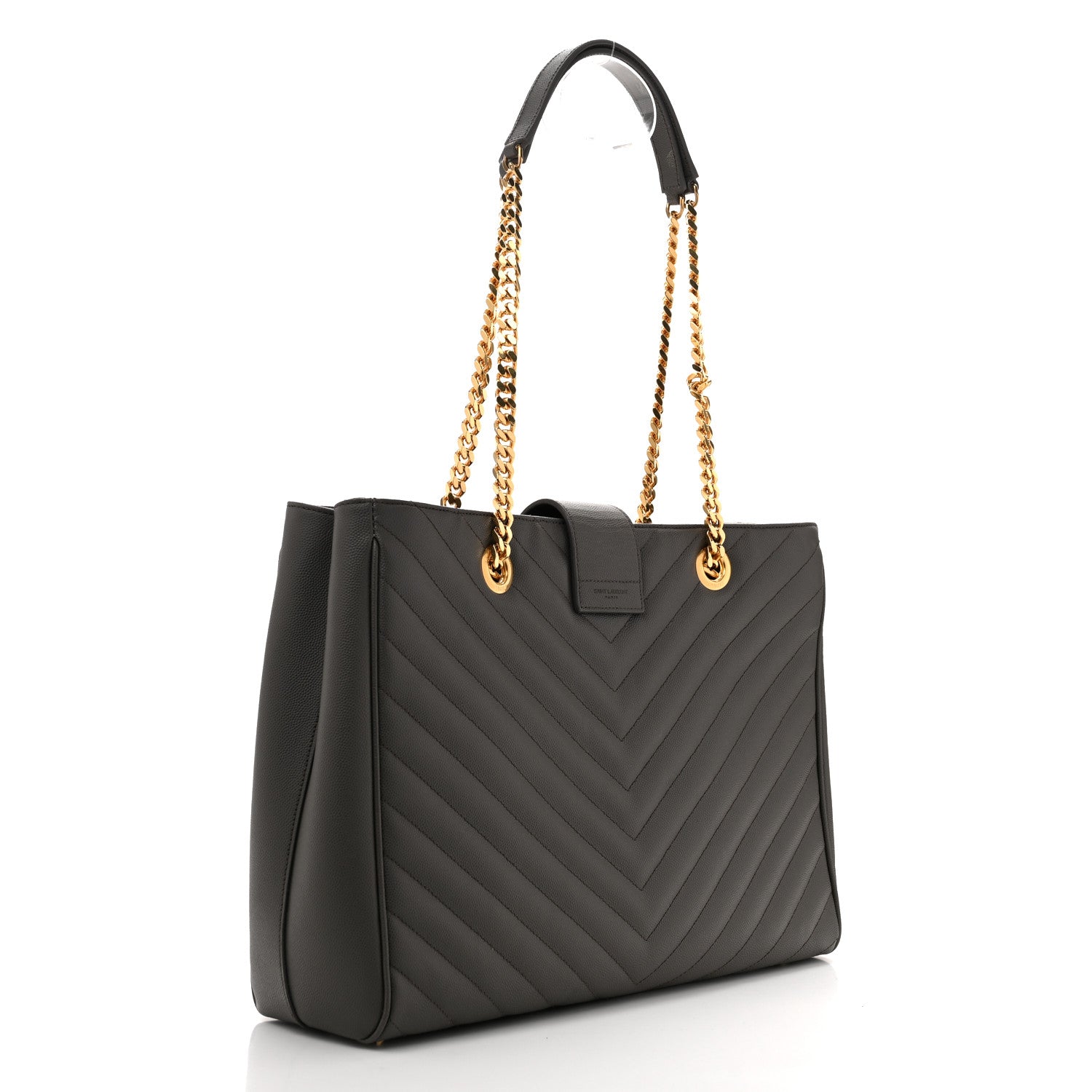 Saint Laurent Grain De Poudre Matelasse Chevron Monogram Shopping Bag Fog 3 of 14