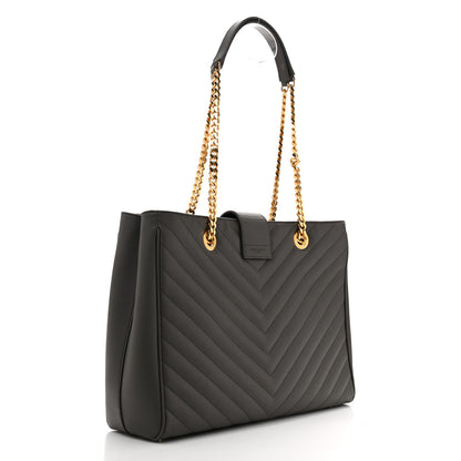 Saint Laurent Grain De Poudre Matelasse Chevron Monogram Shopping Bag Fog 3 of 14