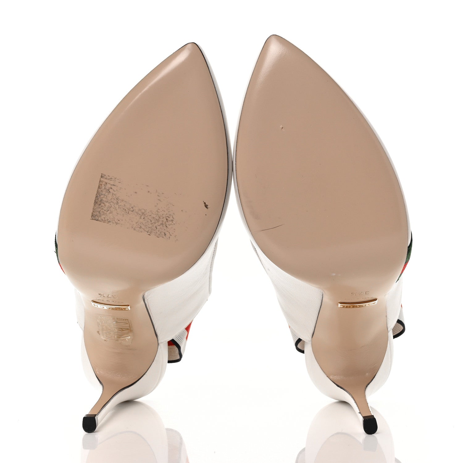 Gucci Malaga Kid Web Sylvie High Heel Slingback Pumps 37.5 White 5 of 11