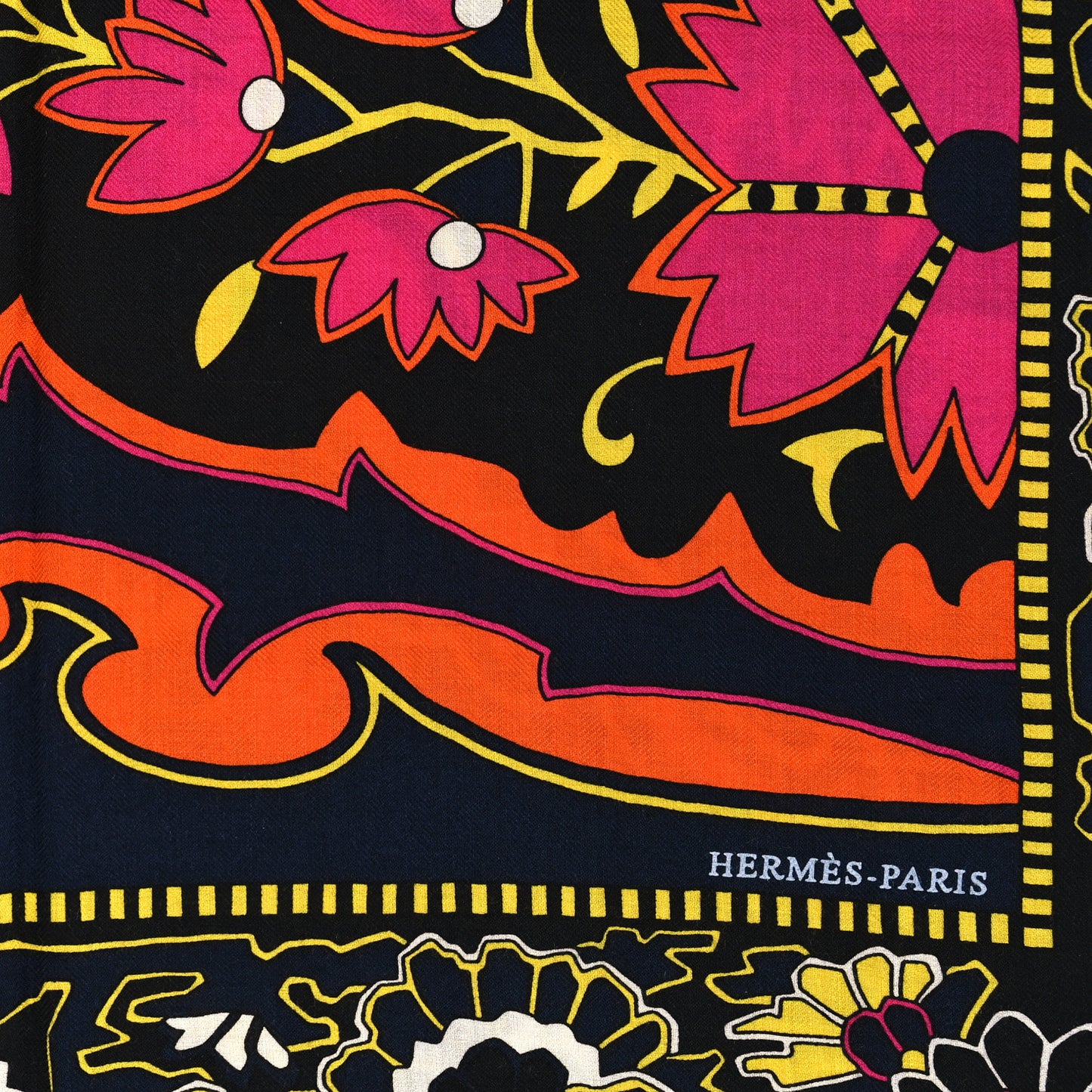 Cashmere Silk Paisley From Paisley Shawl 140 Black Orange Jaune Vif