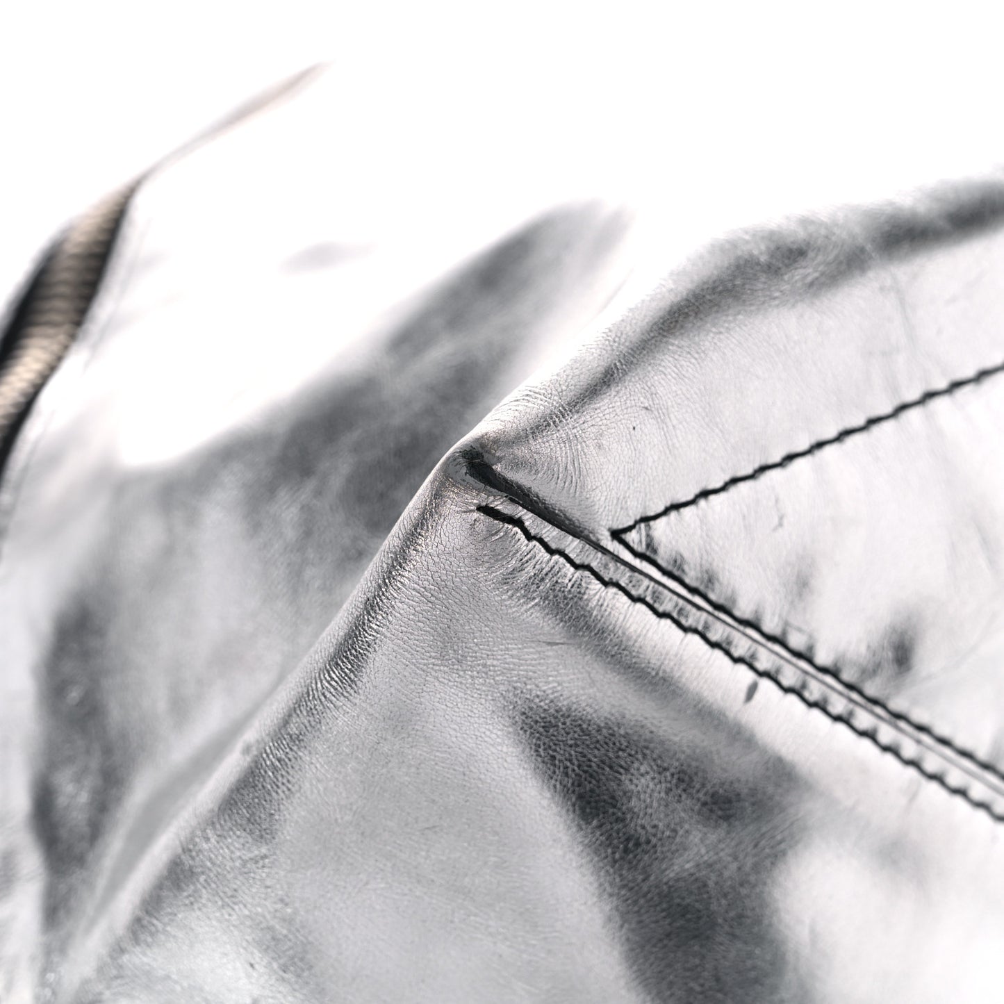 Metallic Calfskin Large Zip Hobo Silver