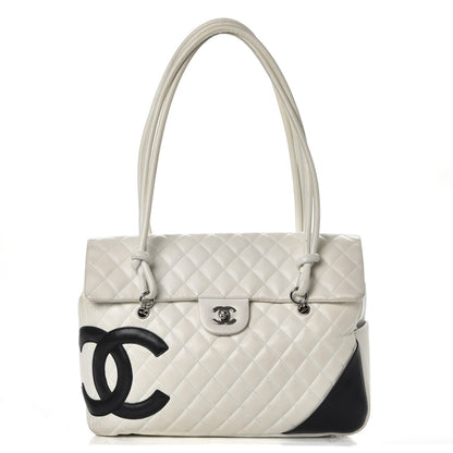 Chanel Calfskin Quilted Large Cambon Flap White Black 1 of 23