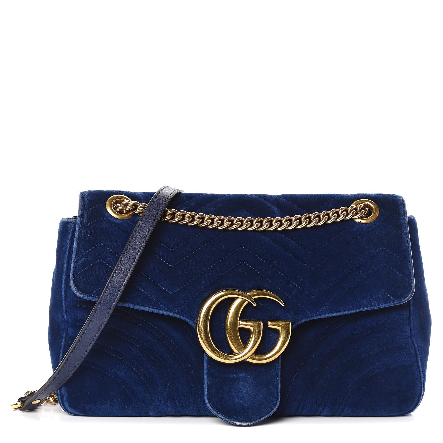 Gucci Velvet Matelasse Medium GG Marmont Shoulder Bag Cobalt Blue 1 of 14