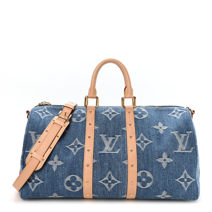Louis Vuitton Denim Monogram New LV Remix Keepall Bandouliere 45 Blue 1 of 8