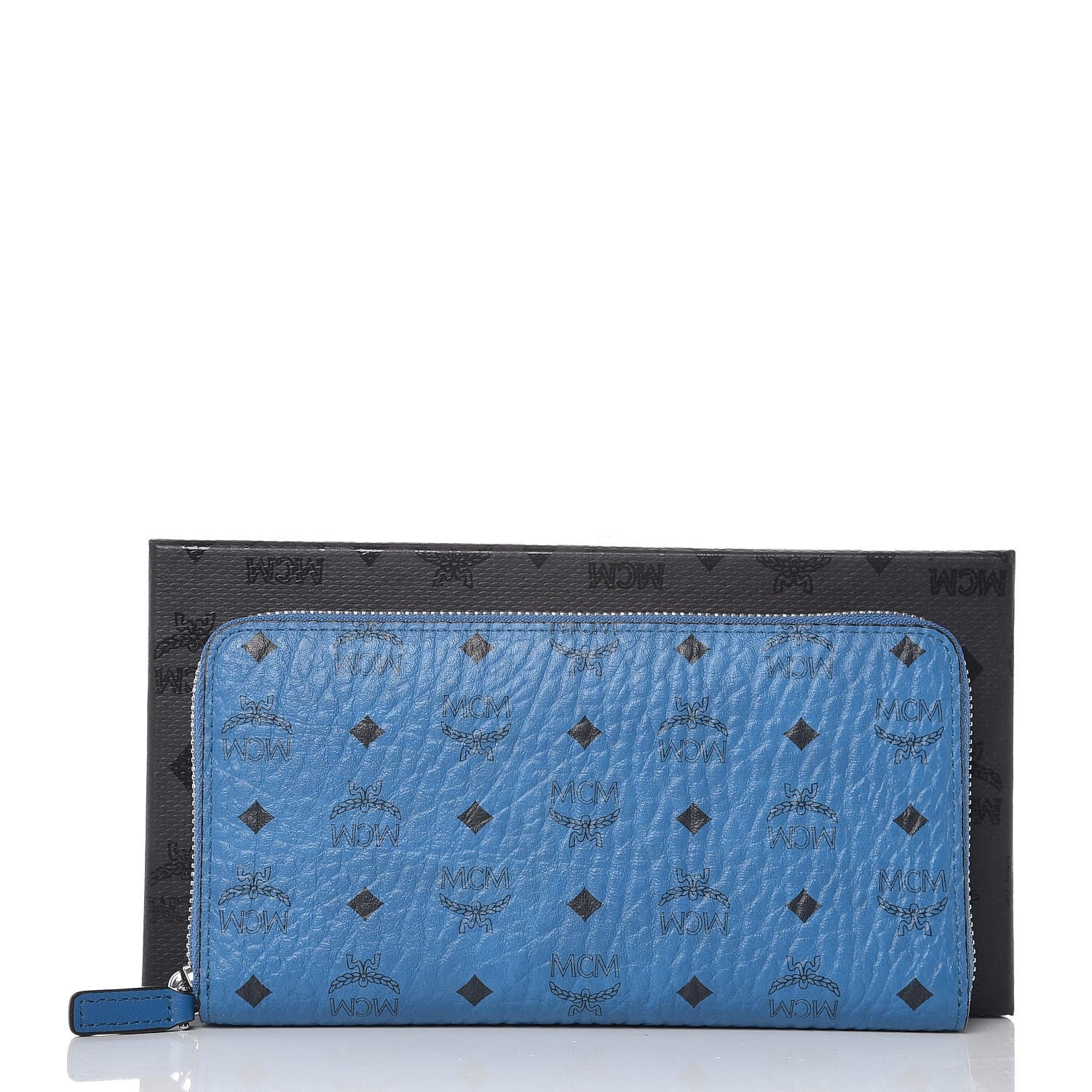MCM Visetos Large Zip Around Wallet Munich Blue 9 of 9