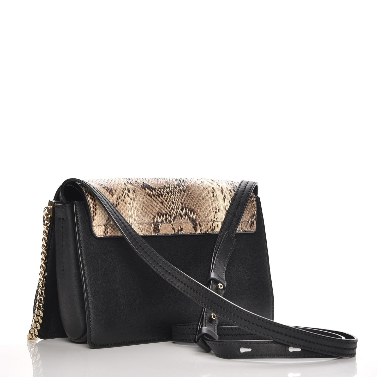 Python Calfskin Small Faye Shoulder Bag Black