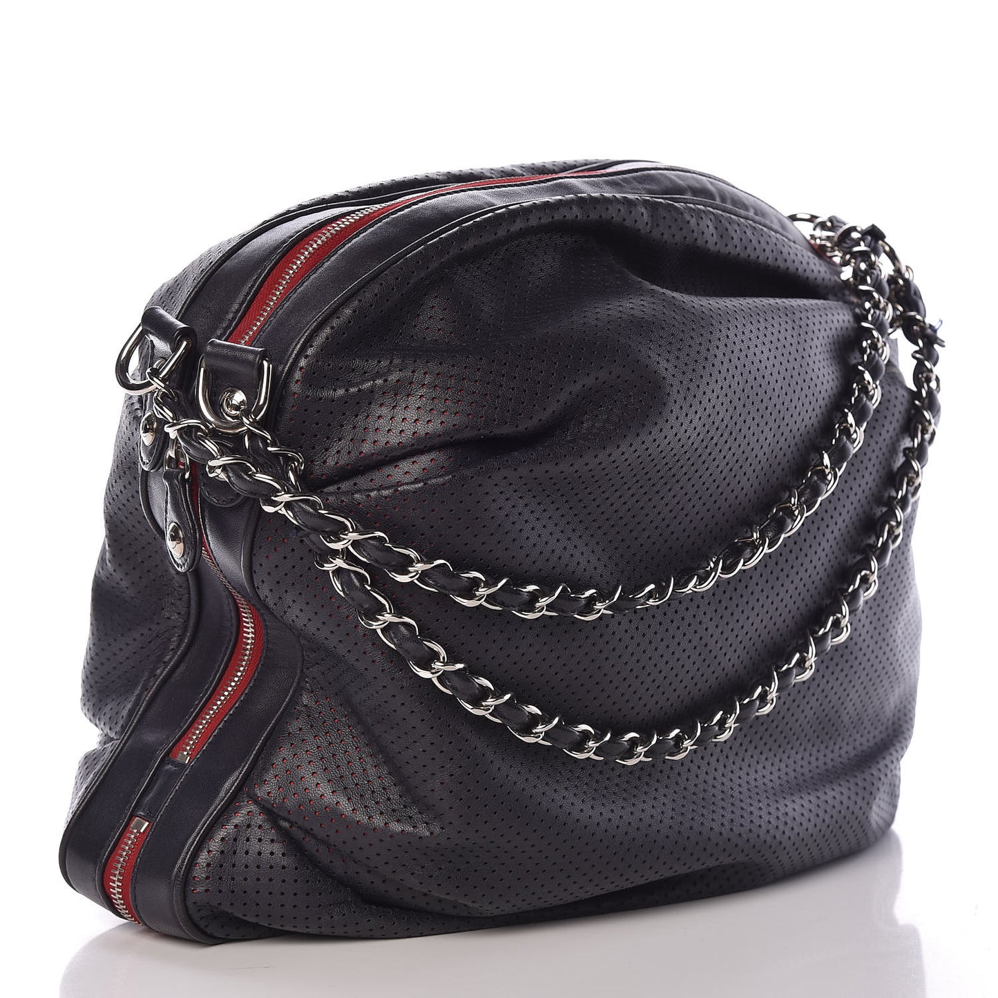 Lambskin Perforated Baseball Spirit Ligne Bag Navy