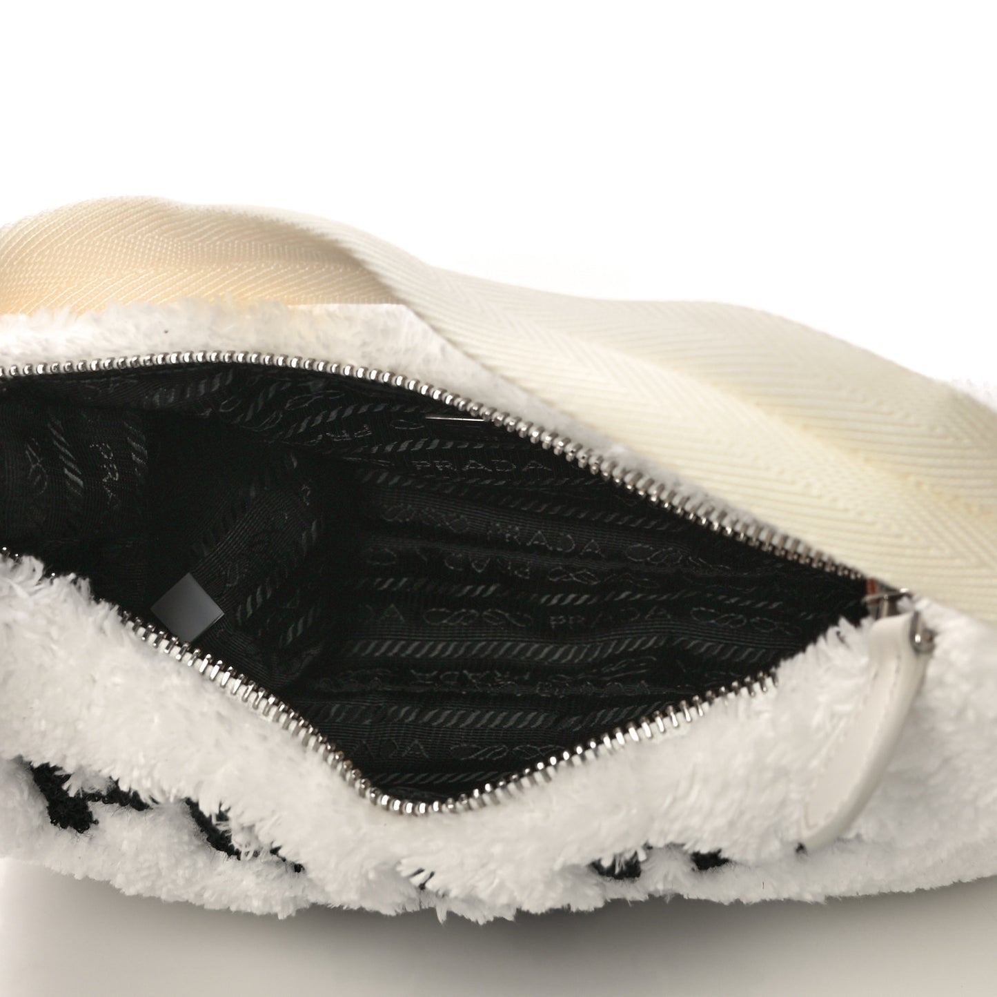 Terry Cloth Mini Re-Edition 2000 Bag White Black
