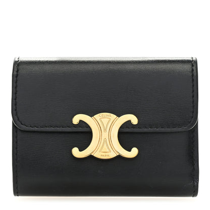 Celine Calfskin Compact Triomphe Wallet With Coin Purse Black 2 of 7