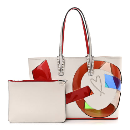 Christian Louboutin Calfskin PVC Love Spikes East West Cabata Tote Latte Multicolor 3 of 25