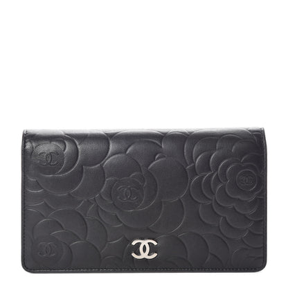 Chanel Lambskin Camellia Embossed Yen Wallet Black 1 of 13