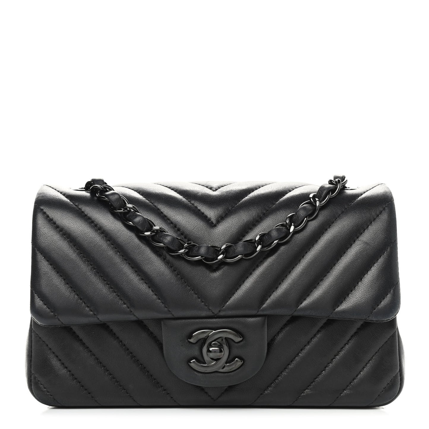 Lambskin Chevron Quilted Mini Rectangular Flap So Black