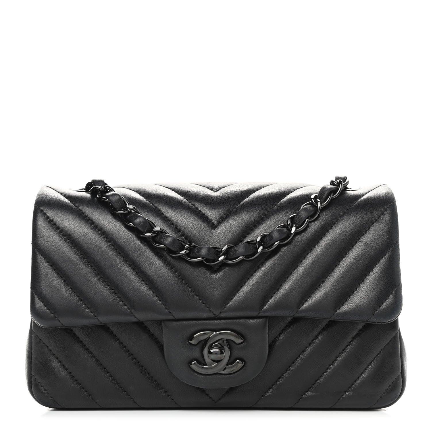 Chanel Lambskin Chevron Quilted Mini Rectangular Flap So Black 1 of 10