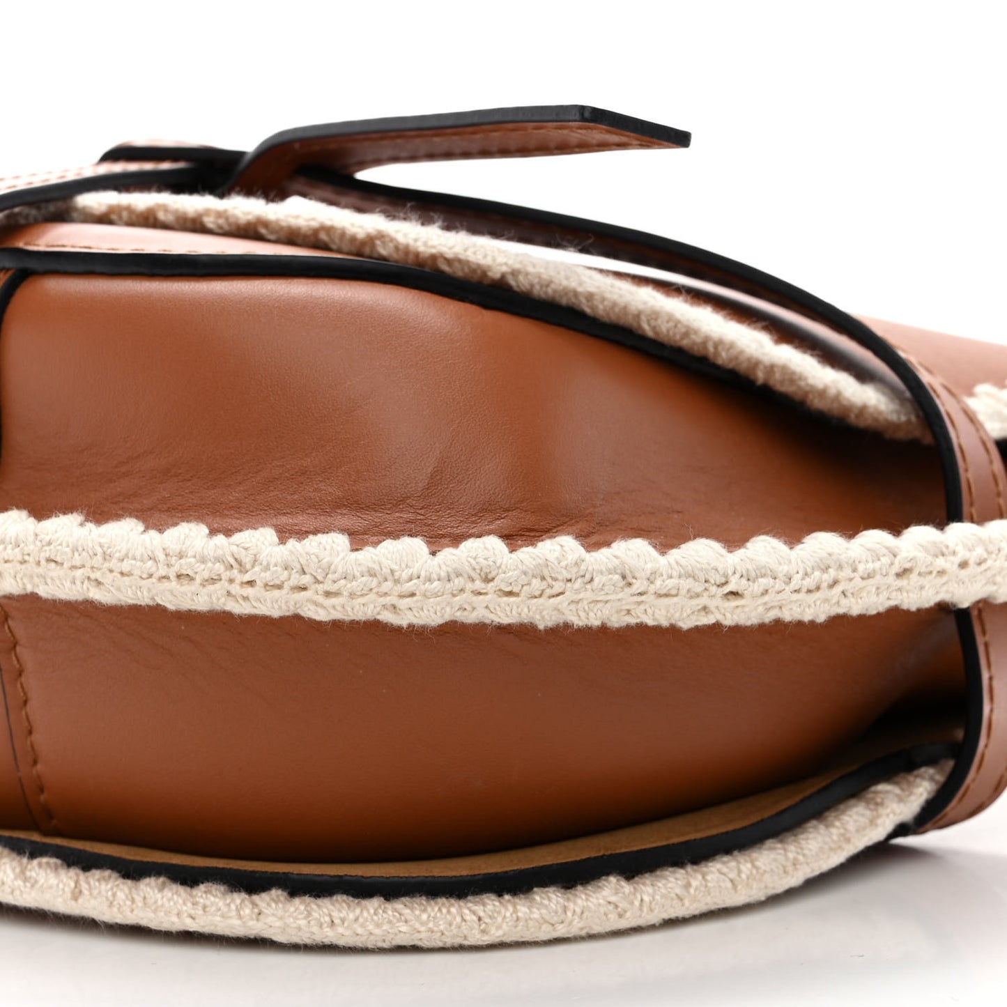 Calfskin Crochet Trim Small Gate Crossbody Bag Tan