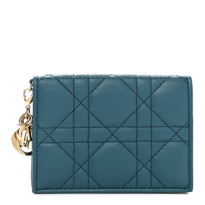 Christian Dior Lambskin Cannage Small Lady Dior Flap Card Holder Deep Ocean 1 of 9