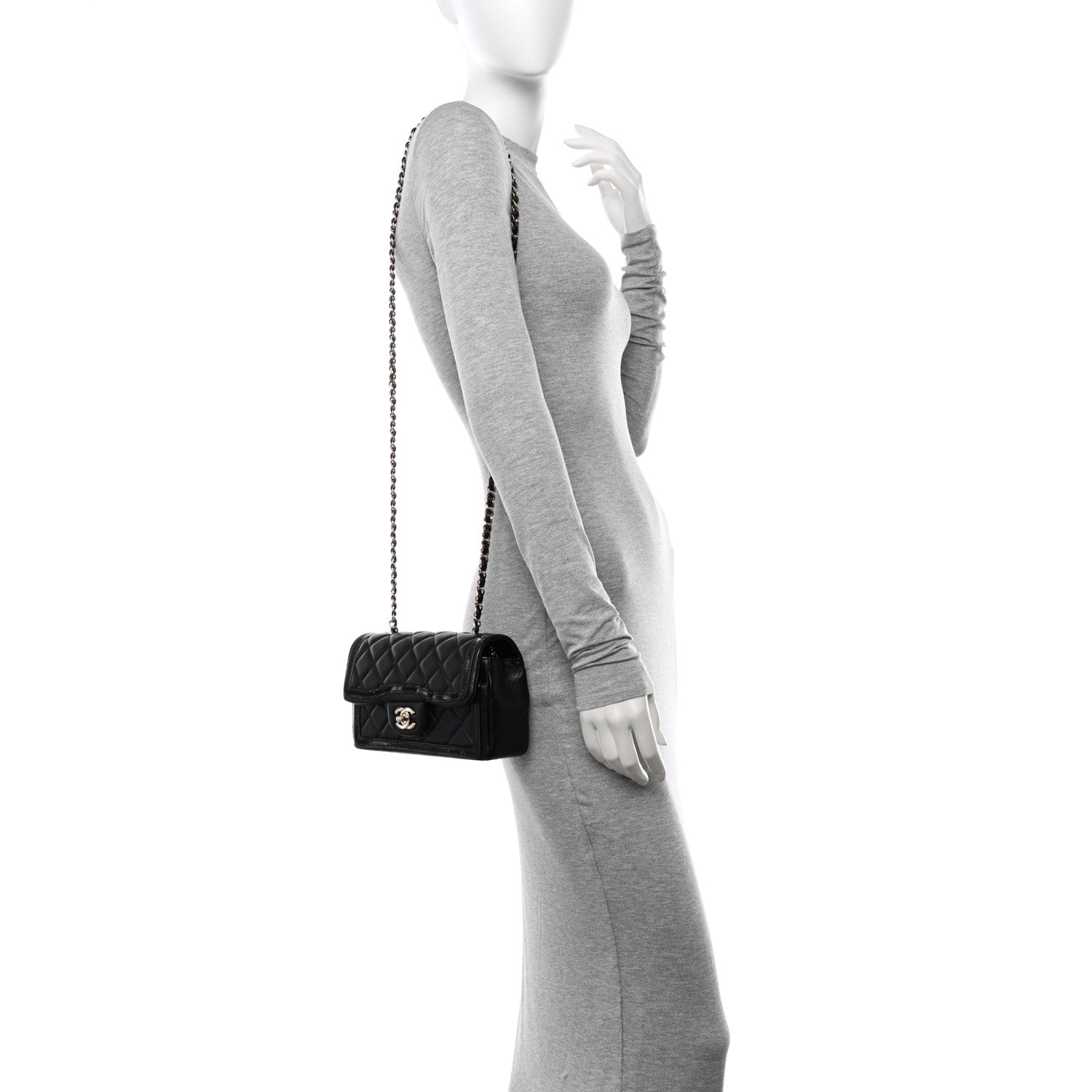 Chanel Lambskin Patent Calfskin Quilted Flap Phone Holder With Chain Black 2 of 10